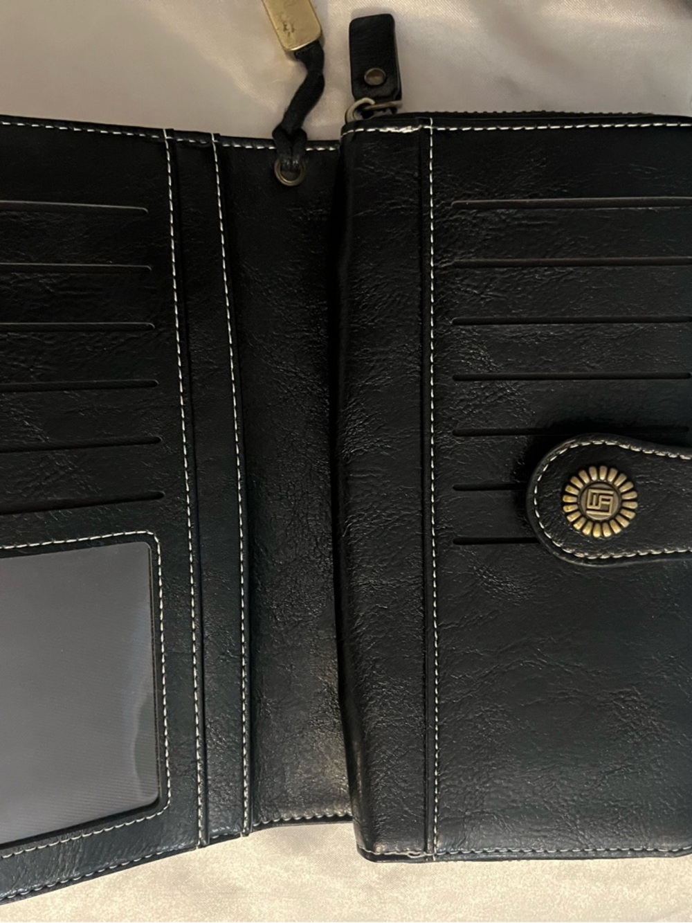 Black Wristlet Wallet with Decorative Brass Accent - Picture 2 of 3